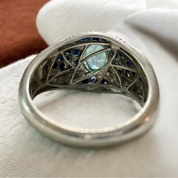 Aquamarine | Spinel | Diamond | Sterling Silver Dome Ring (8) - Picture 7 of 7